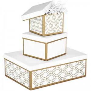 Hallmark Nested Gift Boxes with Lids and Fill (Set of 3, White and Gold, Assorted Sizes) for Weddings, Bridal Showers, Bridesmaids, Christmas, Hanukkah, Birthdays, Valentine\\\'s Day